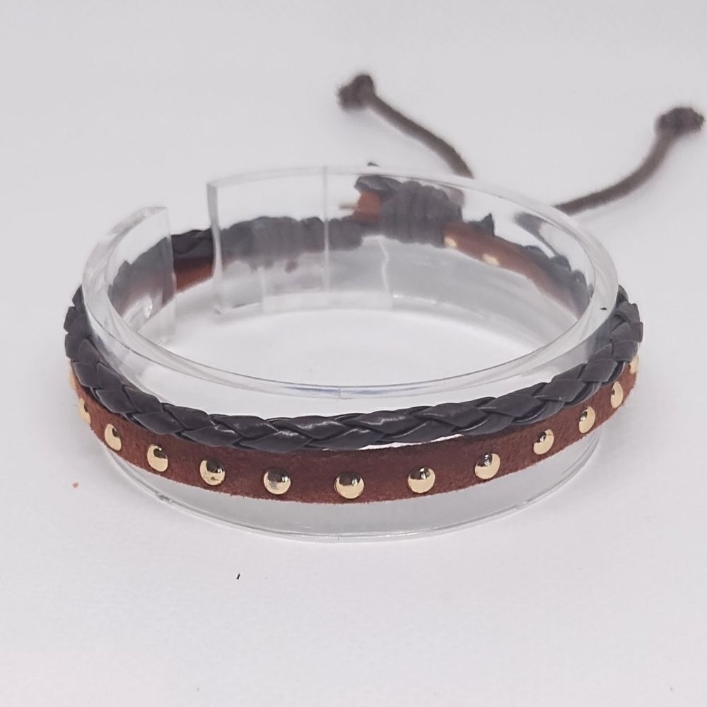 Men's bracelet leather braided layered brown new e11